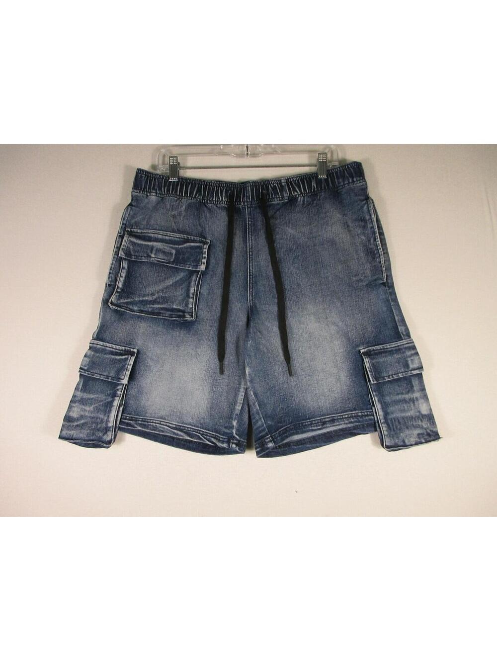 Nova Men Kickin' It Cargo Denim Shorts FD22N Drawstring Waist Size L Blue